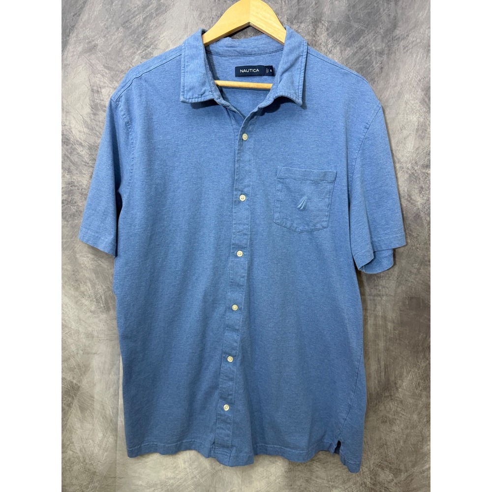 Nautica Mens XXL Blue Short Sleeve Button Down Pocket Shirt Cottagecore